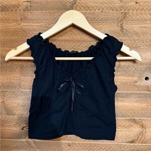 John Galt cropped Black Ruffled Women's Top